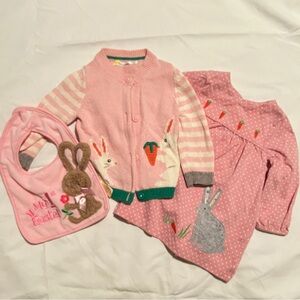 Bunny cardigan, dress, & Easter bib
